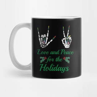 Love and Peace for the Holidays Skeleton Hands Mug